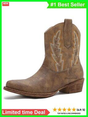 Faux Leather Cowboy Ankle Boots Snip Toe Western Booties